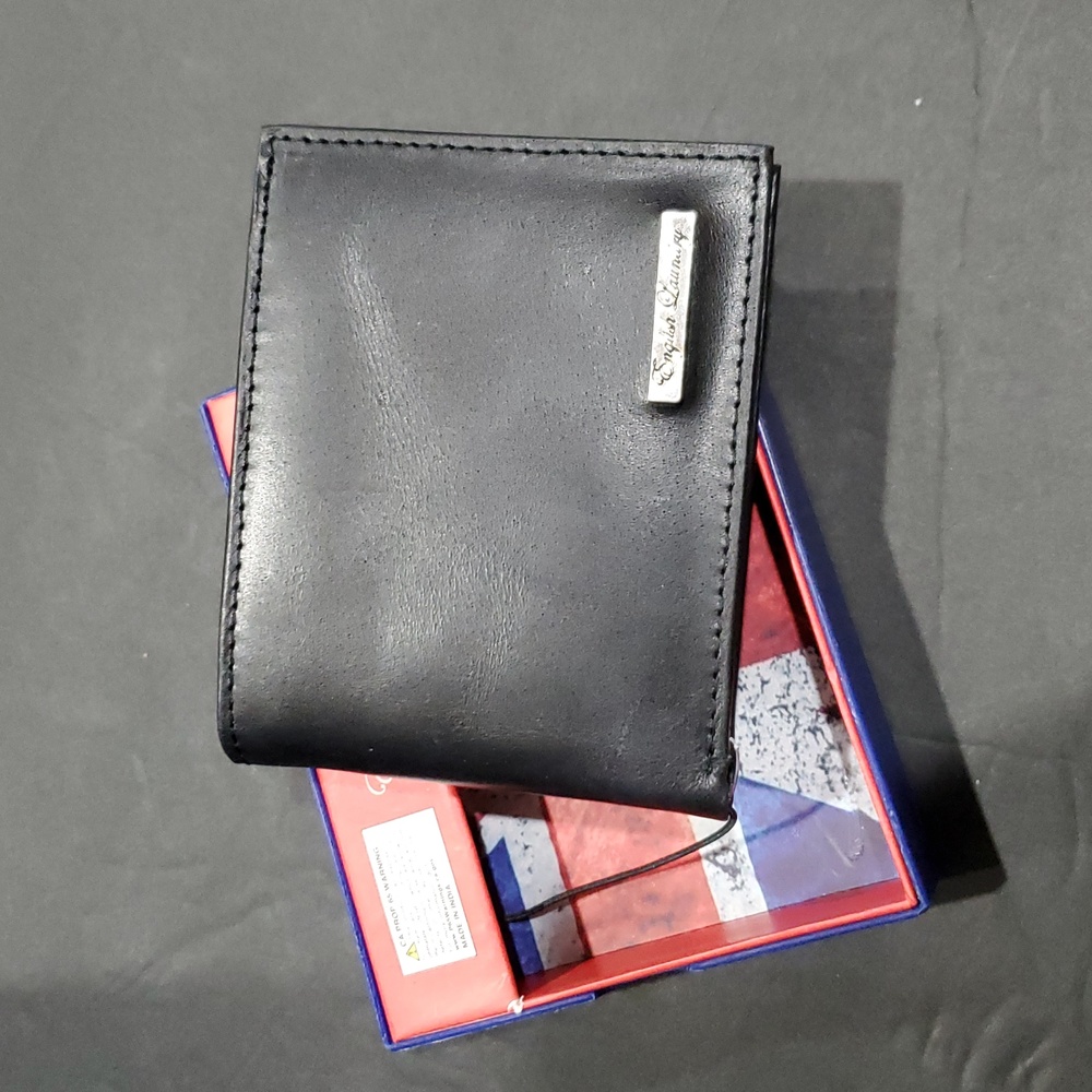 English‎ laundry black genuine leather men's bifold RFID protected wallet new